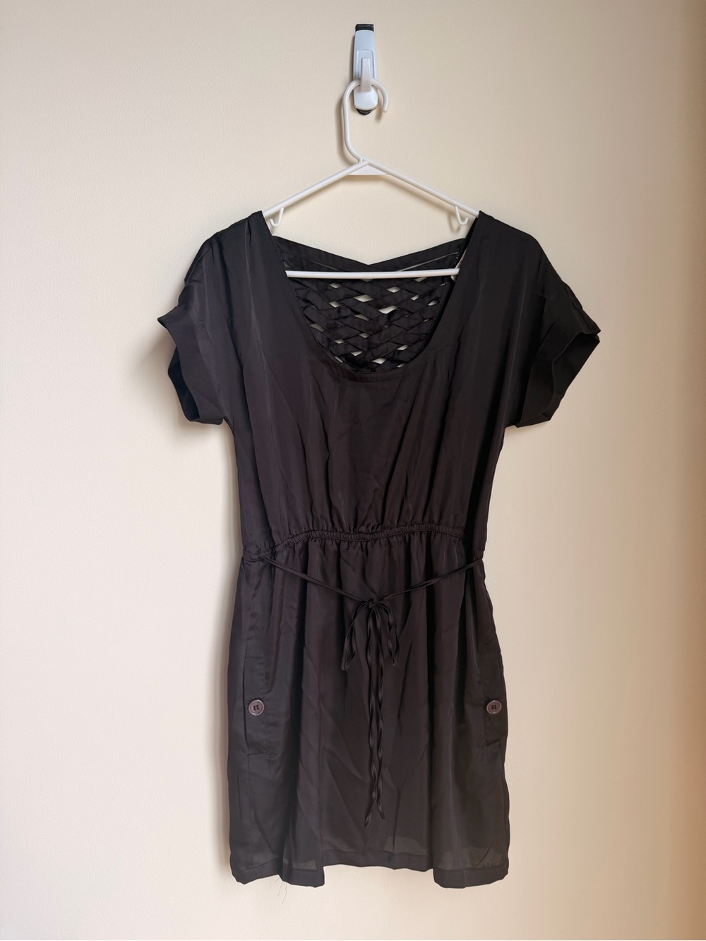 Black Short Sleeve Mini Dress with Lattice Back
